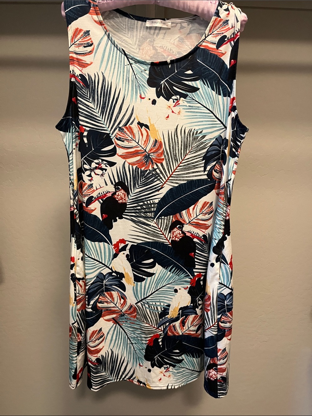 Sleeveless Tropical Print Shift Dress - Multi
